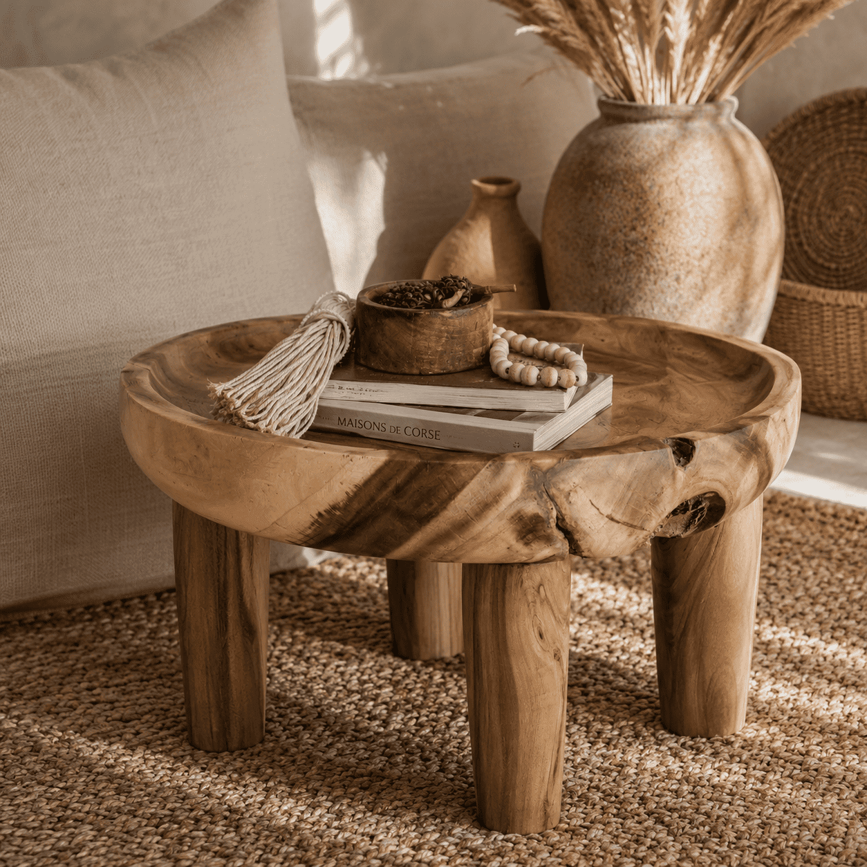 petit tabouret ou table d'appoint en bois de suar
